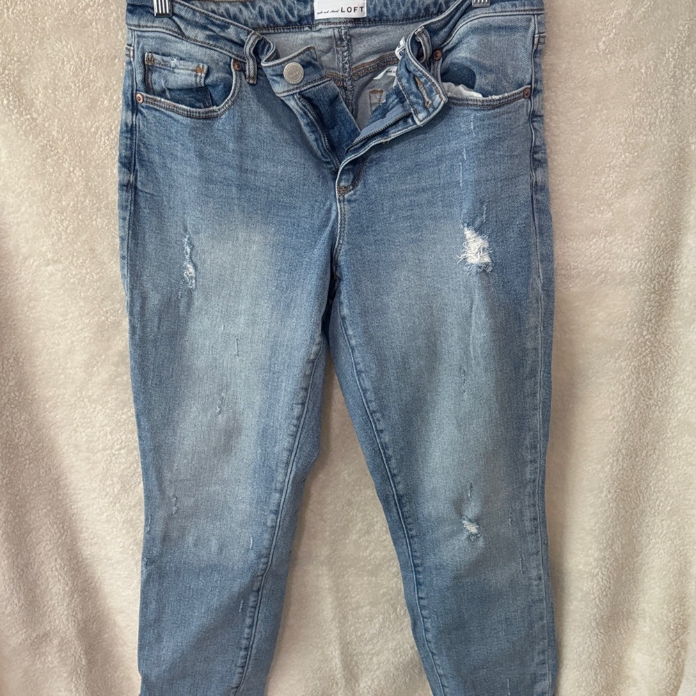 LOFT Light Blue Distressed Ankle Jeans